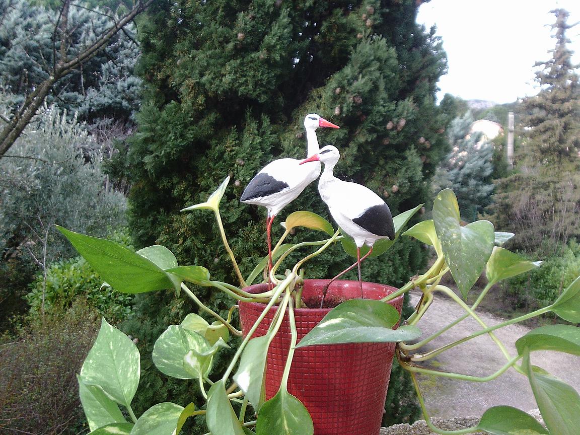 Figurine Cigogne pour plante en pot sculpture miniature cadeau
